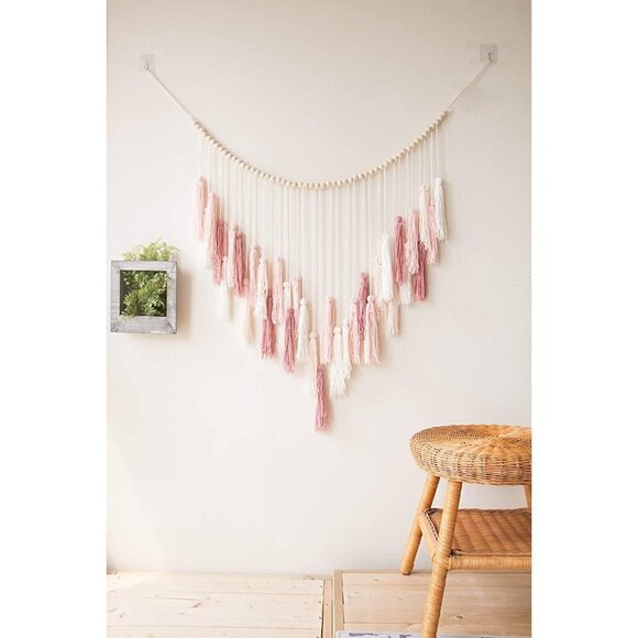 🆕 Pink Gorgeous Macrame Wall Decor Boho Crochet Art Bohemian Chic Tapestry NWT - Picture 2 of 7